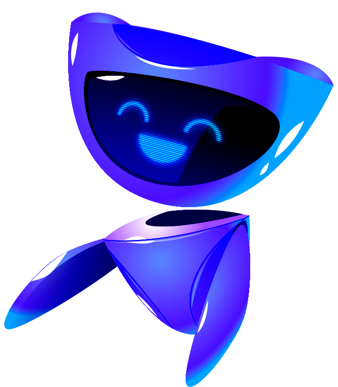 Ilustração de um personagem digital sorridente em tons de azul e roxo, segurando um ícone do WhatsApp, com um globo terrestre ao fundo, simbolizando a comunicação global e integração do software Immobile da Alterdata com plataformas de mensagens.